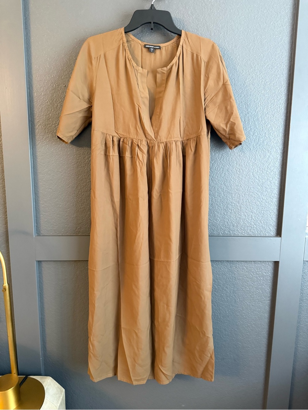 JAMES PERSE • Brown Cupro Comfort Peasant Babydoll Midi Dress 2 Medium